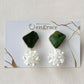 [Hardware Options] Oribe Ware Kintsugi Earrings (Pierced/Clip-on), Green, Dangle Flower Ball, Surgical Stainless Steel, Traditional Craft, #430