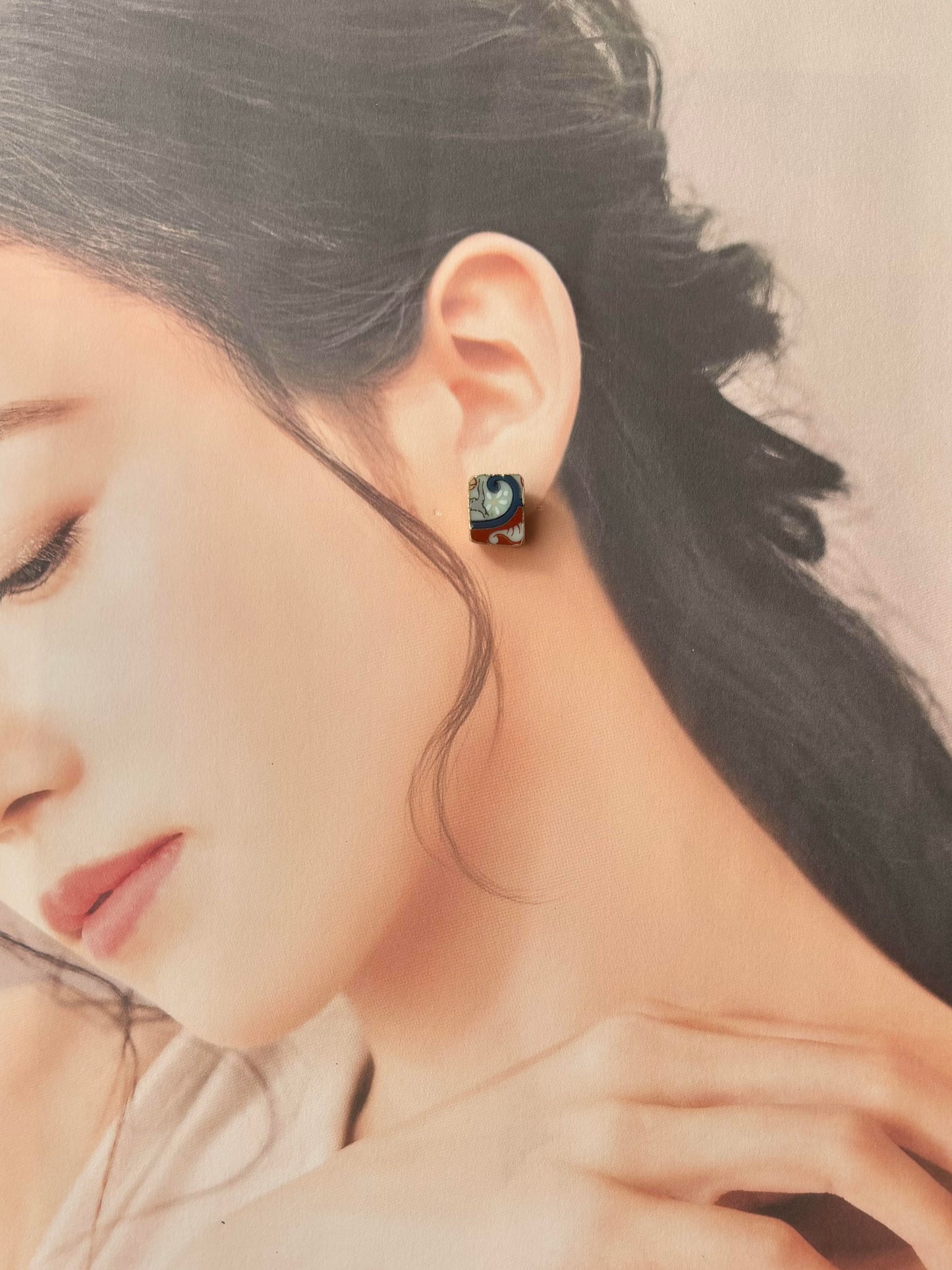 有田焼 　金継ぎ　サージカルステンレスピアス　花柄　リーフ柄　和柄　伝統工芸　＃432