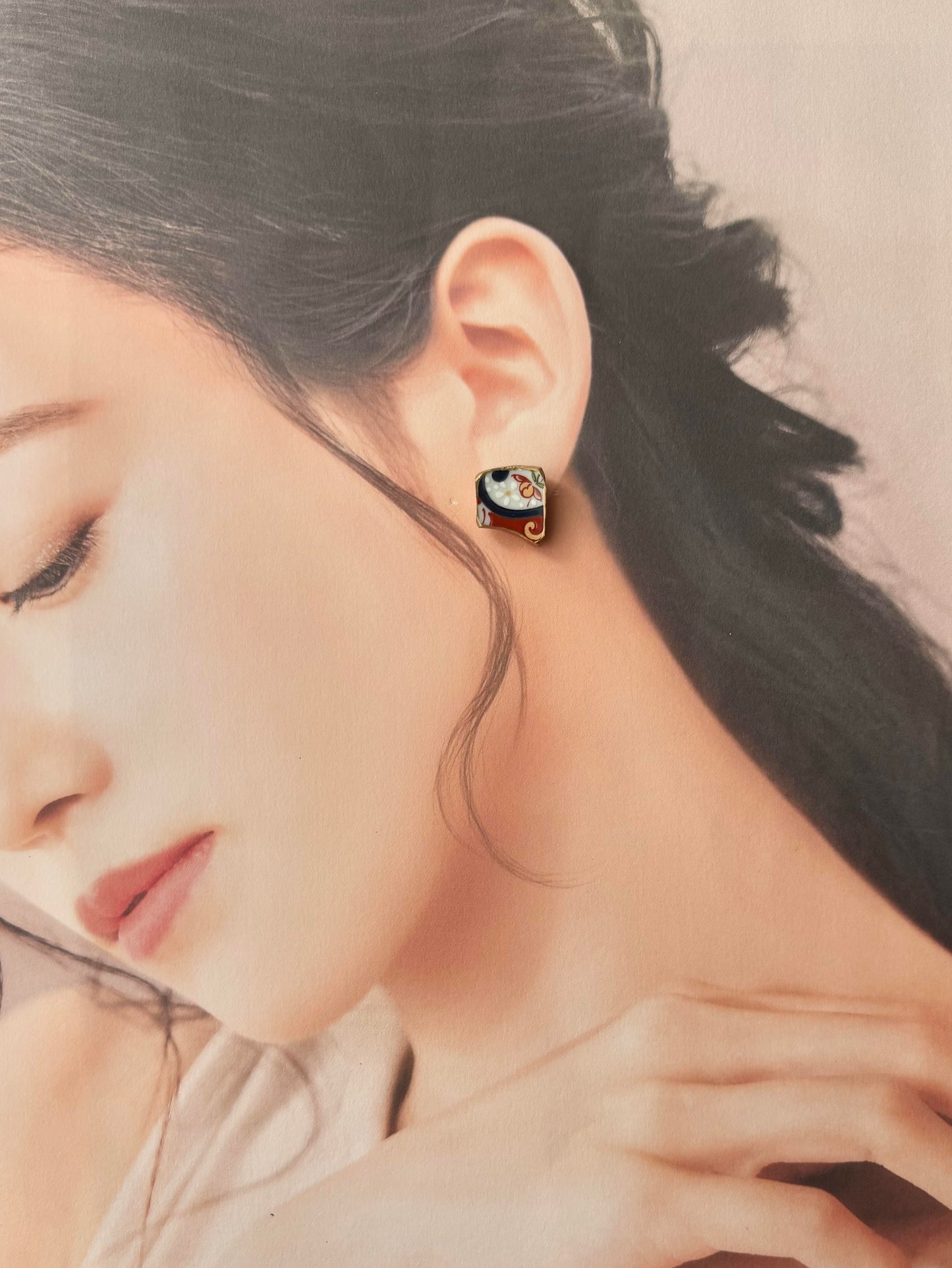 有田焼 　金継ぎ　サージカルステンレスピアス　花柄　リーフ柄　和柄　伝統工芸　＃432