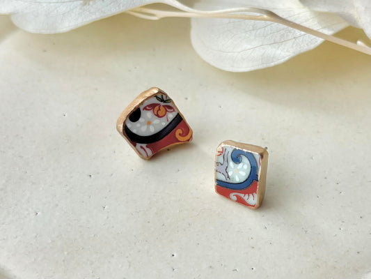 有田焼 　金継ぎ　サージカルステンレスピアス　花柄　リーフ柄　和柄　伝統工芸　＃432