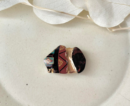 有田焼　金継ぎ　帯留　和柄　オリエンタル　十勝石　天然石　伝統工芸　＃450