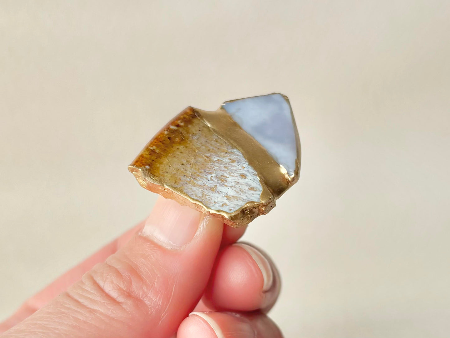 萩焼　金継ぎ　帯留　茶色　紫　ステンドグラス　伝統工芸　＃451