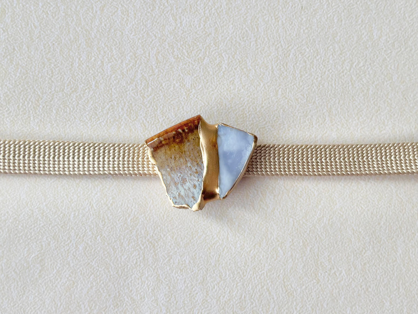 萩焼　金継ぎ　帯留　茶色　紫　ステンドグラス　伝統工芸　＃451