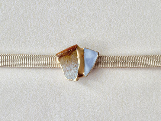 萩焼　金継ぎ　帯留　茶色　紫　ステンドグラス　伝統工芸　＃451