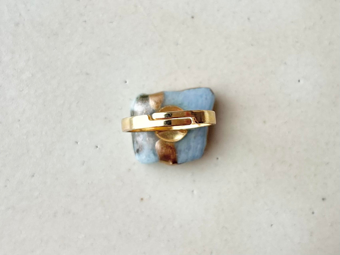 Hagi Ware Kintsugi Ring, Stainless Steel with 18K Gold Coating, Free Size, Light Blue, Larimar, Natural Stone, Traditional Craft, #453