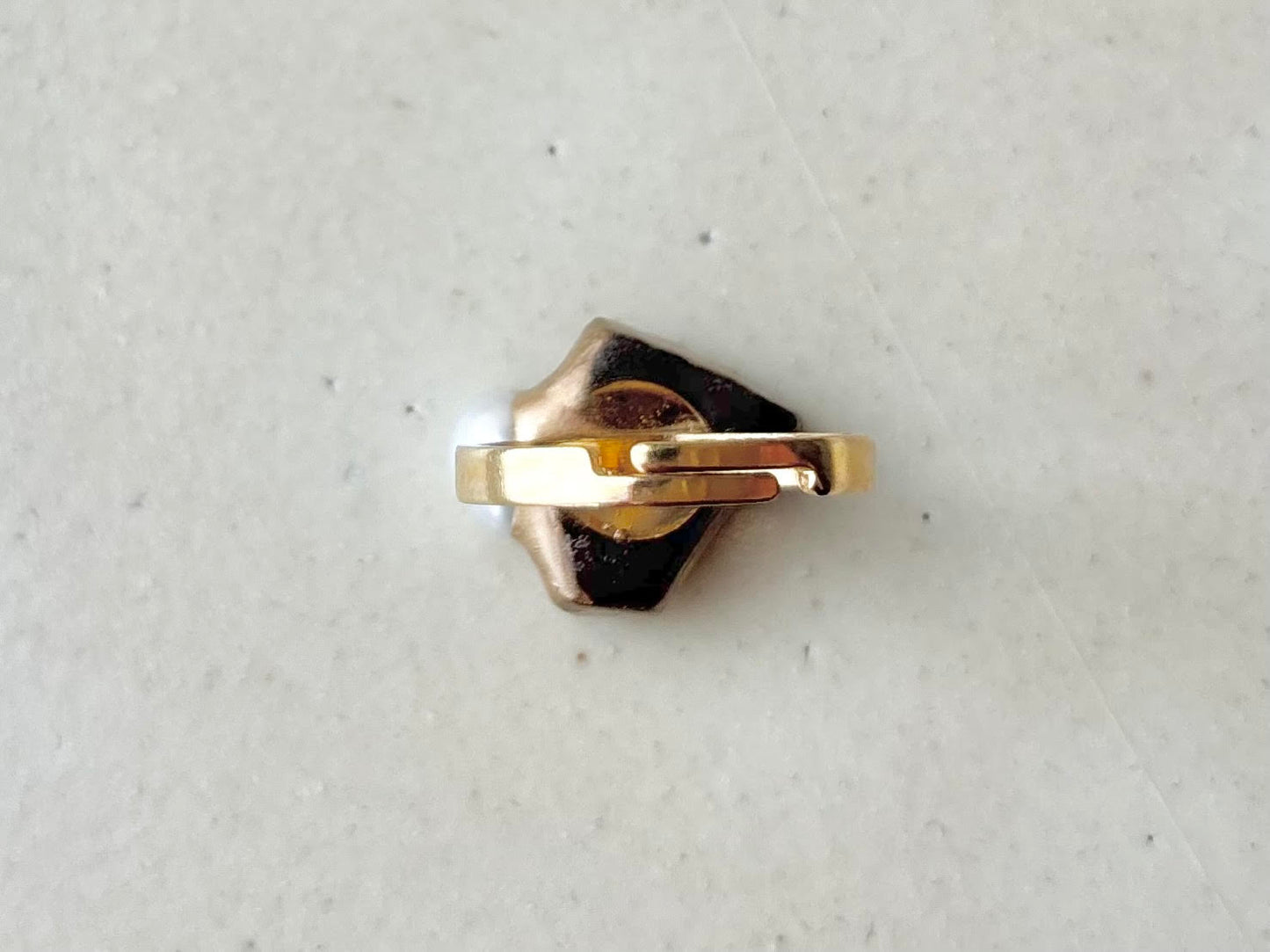 京焼　金継ぎ　リング　ステンレス　18Kコーティング　フリーサイズ　グレー　花柄 　淡水パール　天然石　伝統工芸　＃458