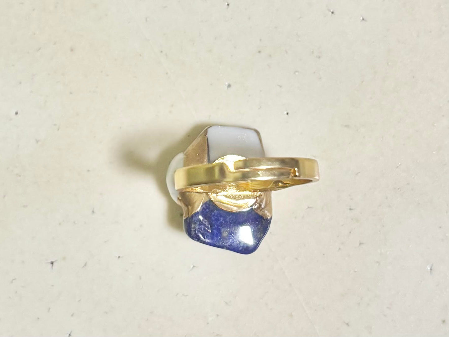 有田焼　金継ぎ　リング　ステンレス　18Kコーティング　フリーサイズ　リーフ柄　ラピスラズリ　淡水パール　天然石　伝統工芸　＃463