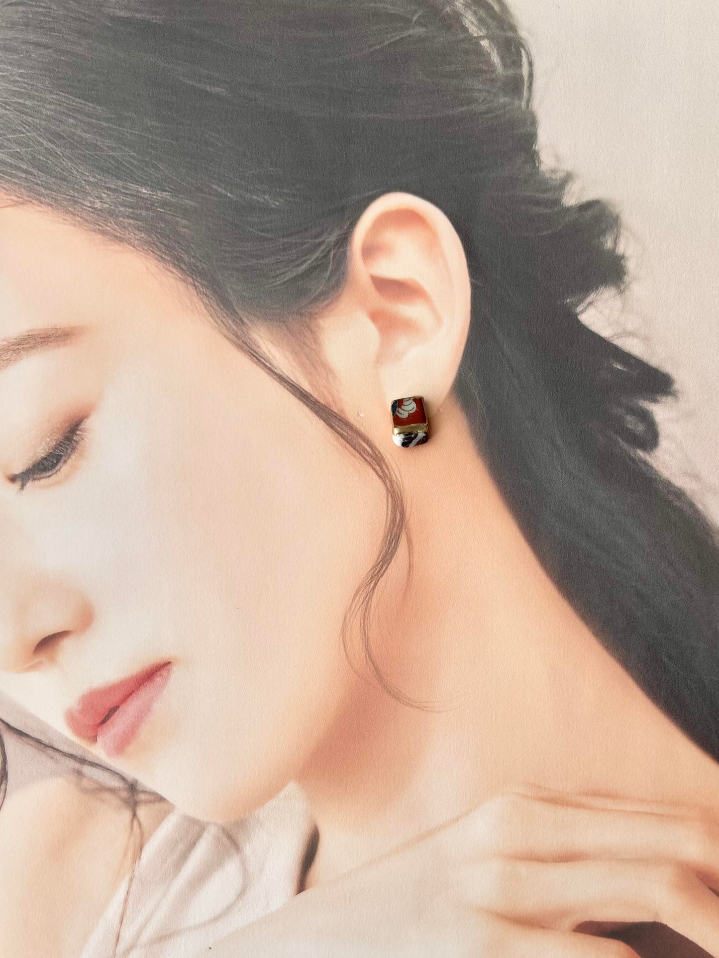 【金具が選べる】有田焼　金継ぎ　ピアス　イヤリング　花柄　ゼブラストーン　天然石　伝統工芸　＃472