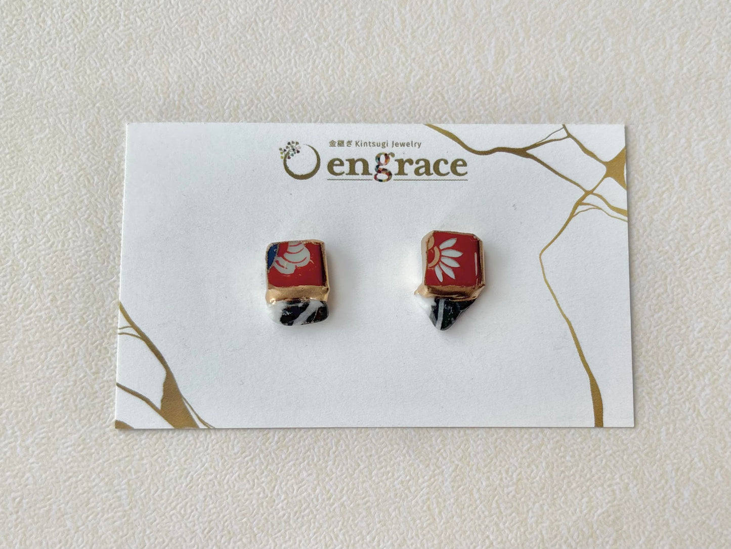 【金具が選べる】有田焼　金継ぎ　ピアス　イヤリング　花柄　ゼブラストーン　天然石　伝統工芸　＃472