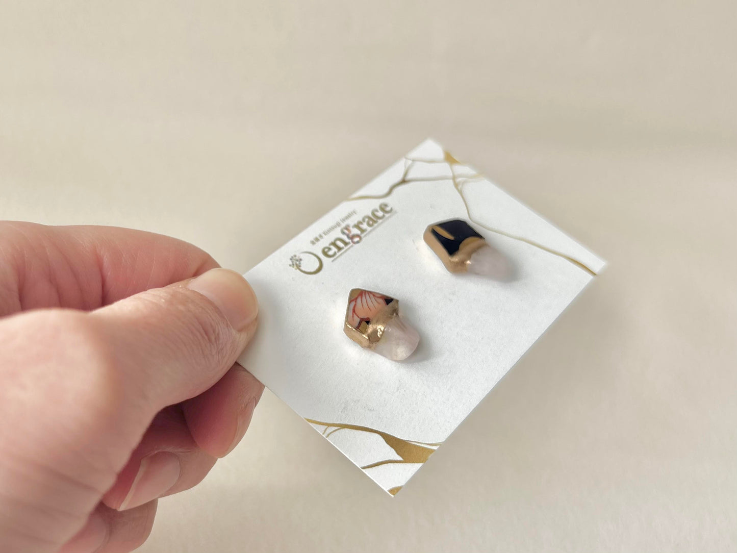 【金具が選べる】有田焼　金継ぎ　ピアス　イヤリング　ピンク　花柄　モルガナイト　天然石　伝統工芸　＃473