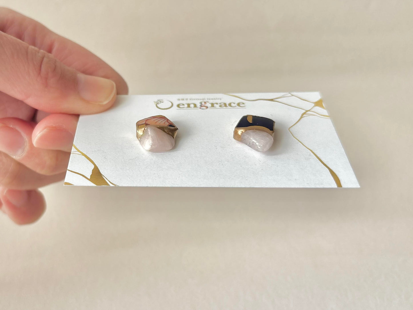 【金具が選べる】有田焼　金継ぎ　ピアス　イヤリング　ピンク　花柄　モルガナイト　天然石　伝統工芸　＃473