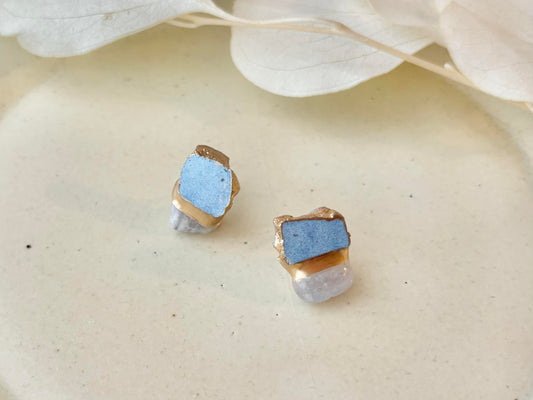 萩焼　金継ぎ　サージカルステンレスピアス　水色　ブルーレースアゲート　天然石　 伝統工芸　＃496