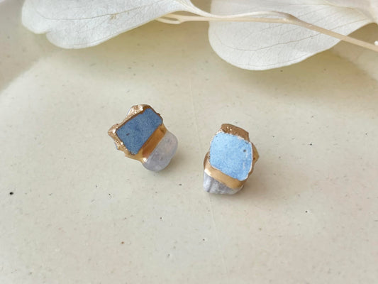 萩焼　金継ぎ　サージカルステンレスピアス　水色　ブルーレースアゲート　天然石　 伝統工芸　＃496