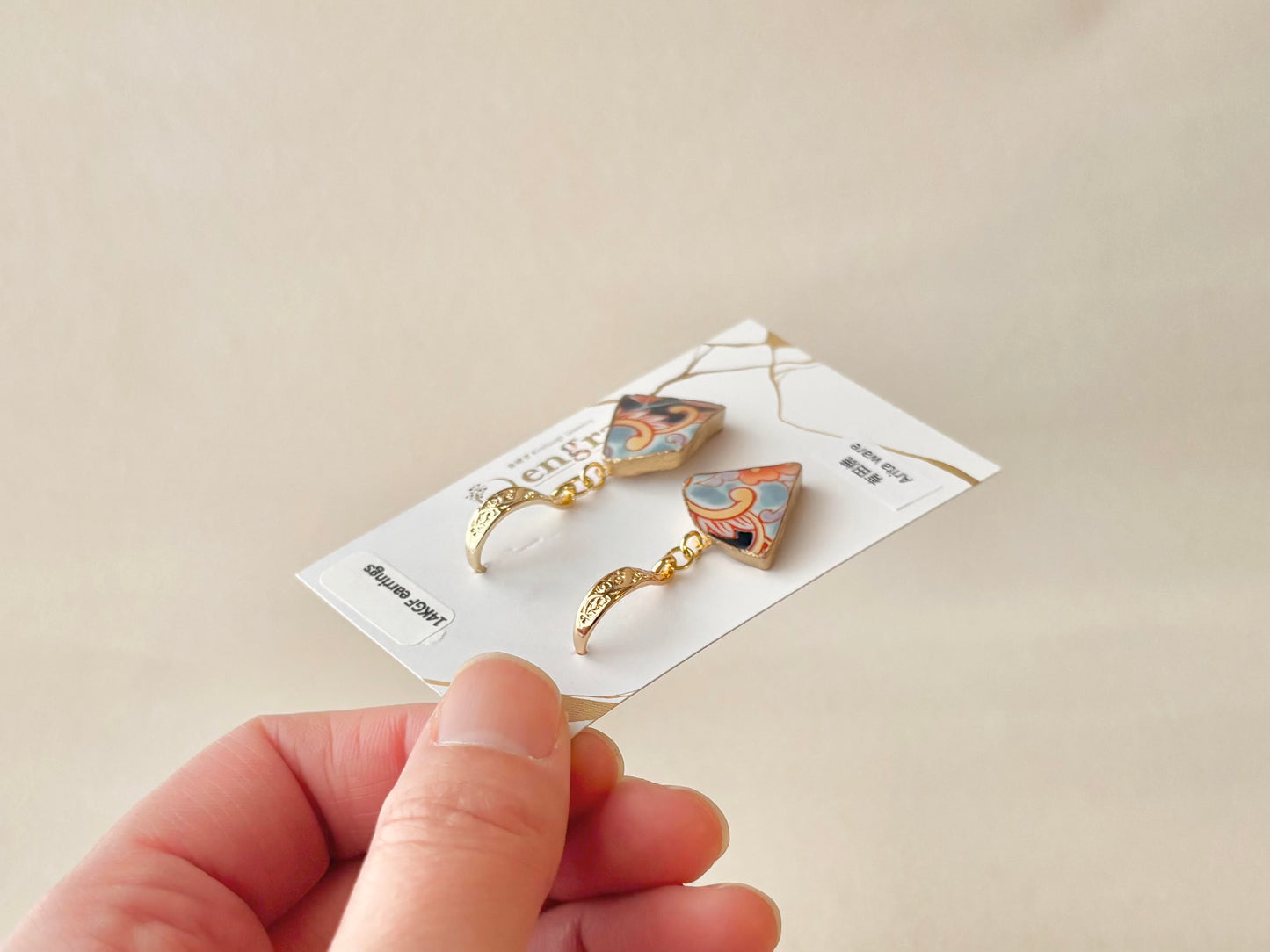 Kyoto Ware (Kyoyaki) Kintsugi 14KGF Pierced Earrings, Hand-painted, Flower Pattern, Purple, Dangling, Traditional Craft, #485