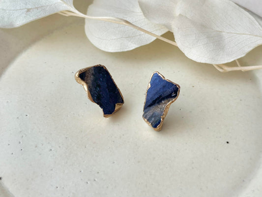 萩焼　金継ぎ　サージカルステンレスピアス　深い青色　伝統工芸　＃502