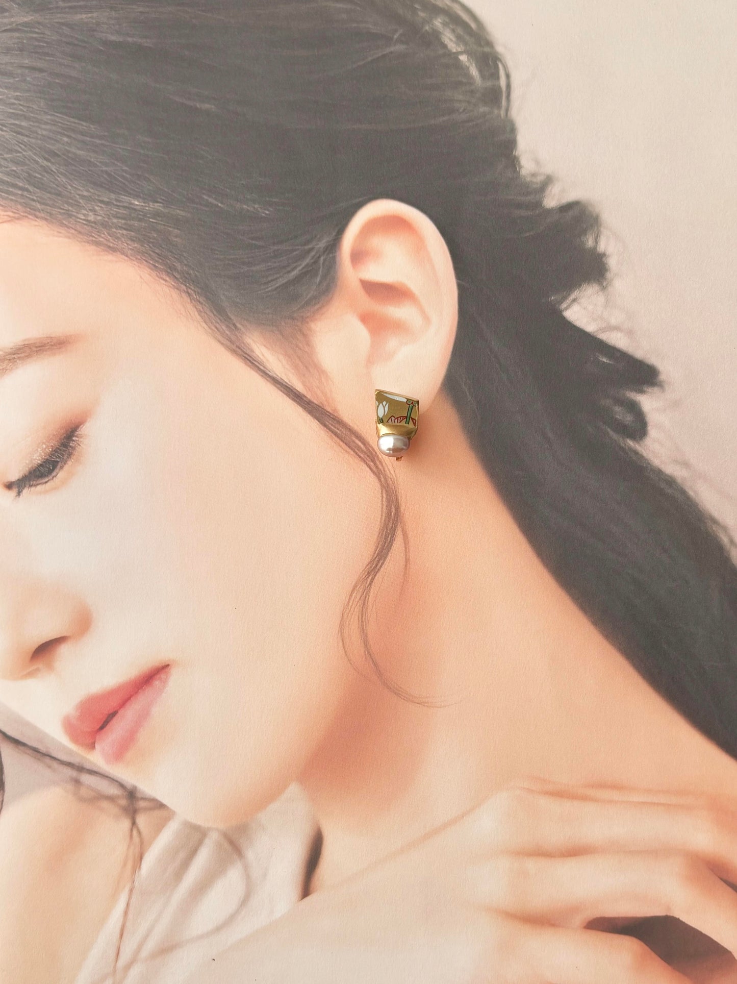 伊万里烧 Kintsugi 钛耳环 金红玉髓