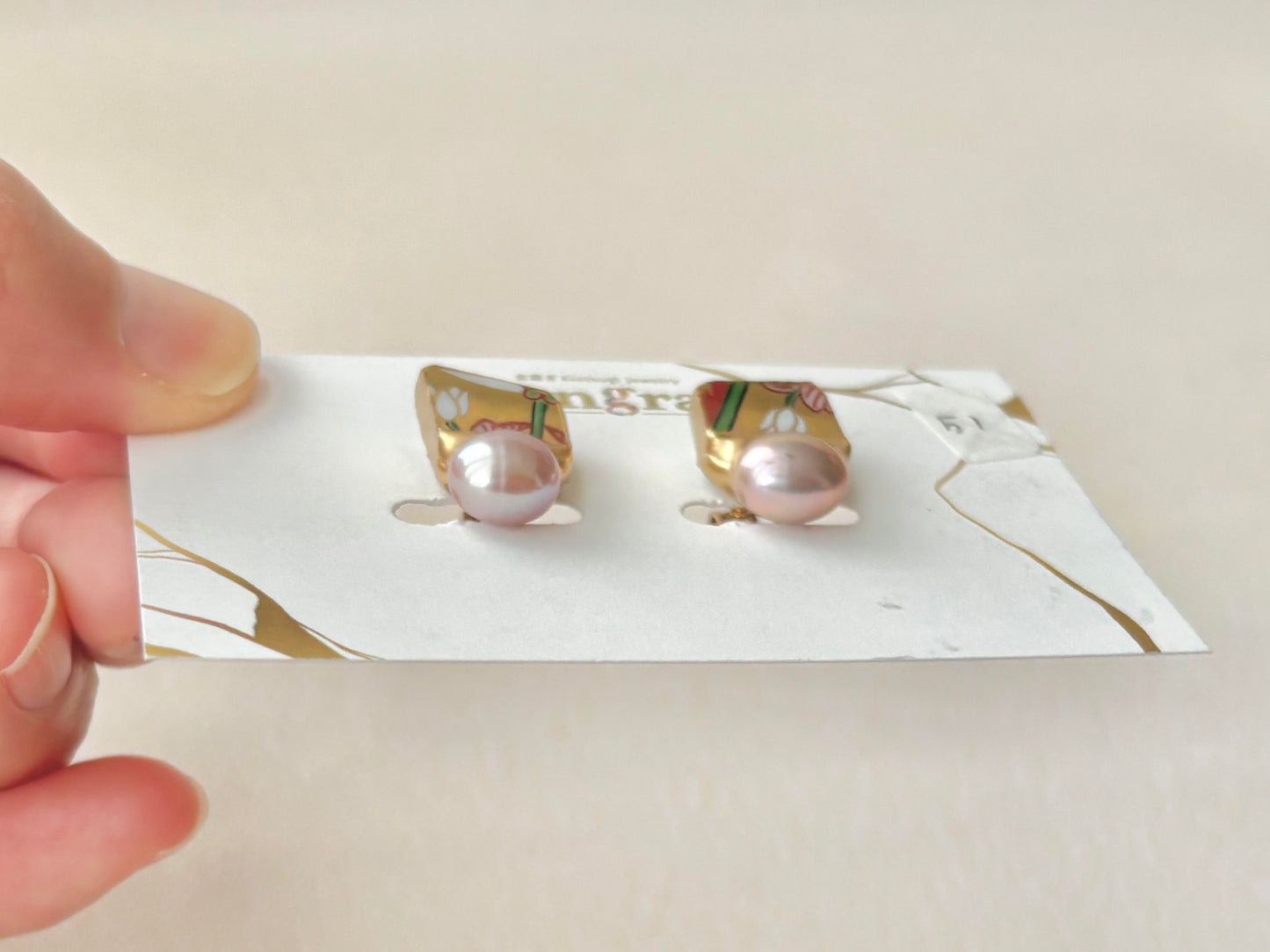 伊万里烧 Kintsugi 钛耳环 金红玉髓