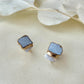 萩焼　金継ぎ　ネジバネ式イヤリング　水色　ブルーレースアゲート　天然石　 伝統工芸　＃510
