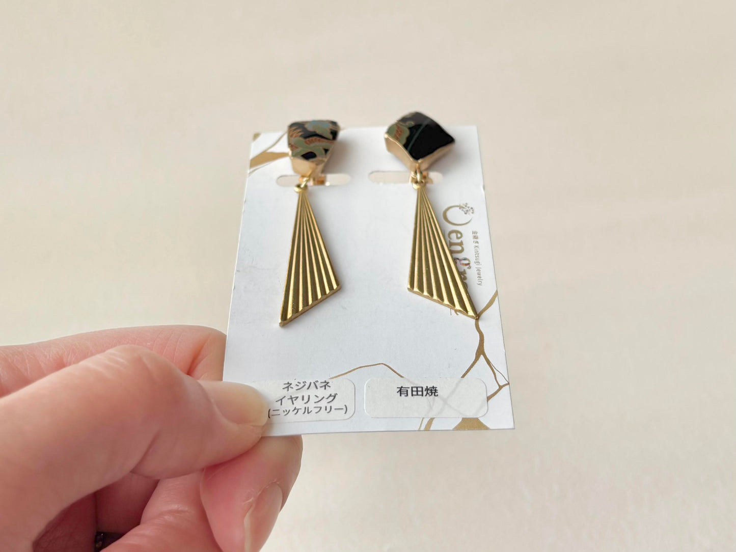 有田焼 　金継ぎ　ネジバネ式イヤリング　和柄　揺れる　伝統工芸　＃514