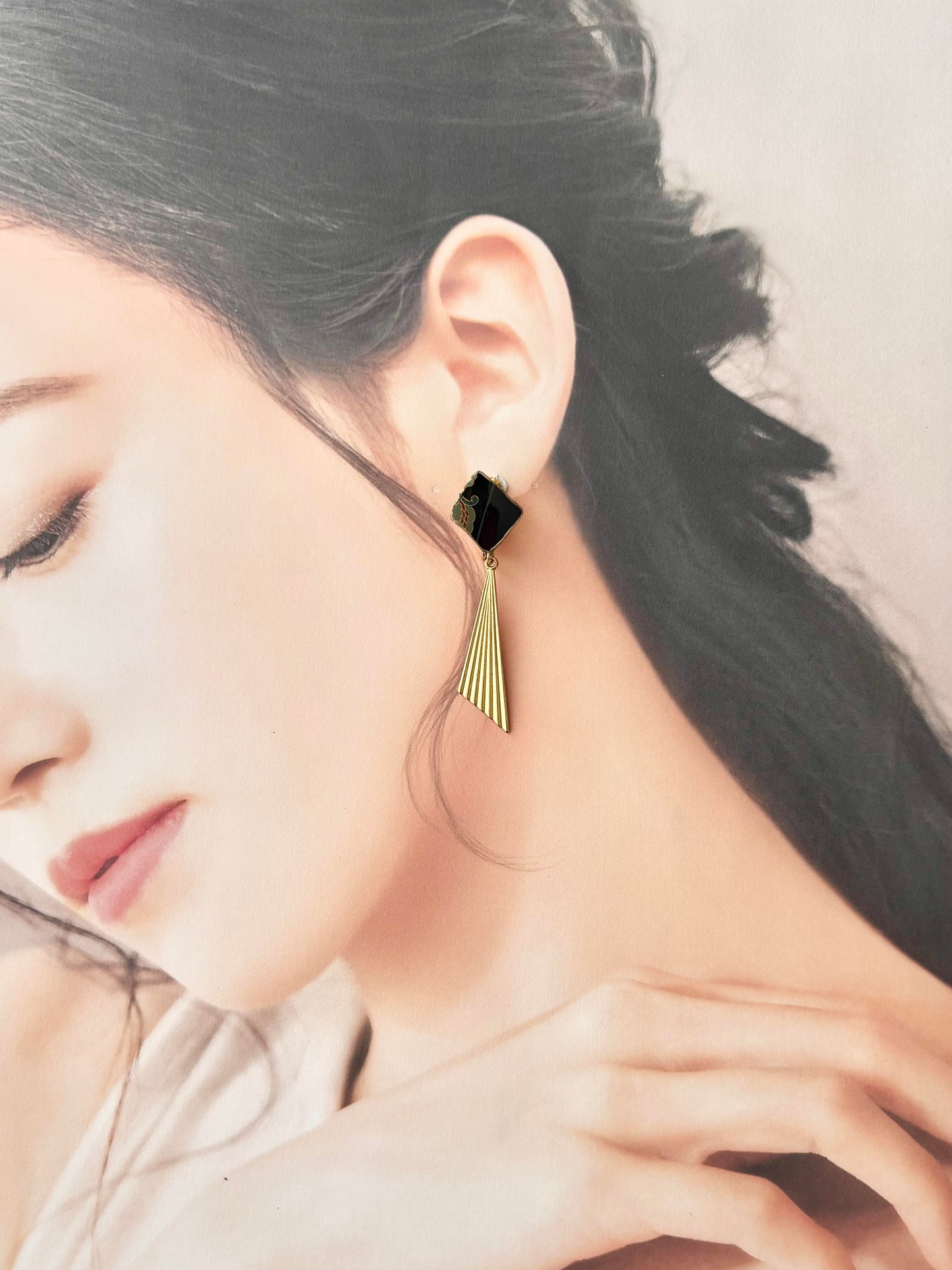 有田焼 　金継ぎ　ネジバネ式イヤリング　和柄　揺れる　伝統工芸　＃514