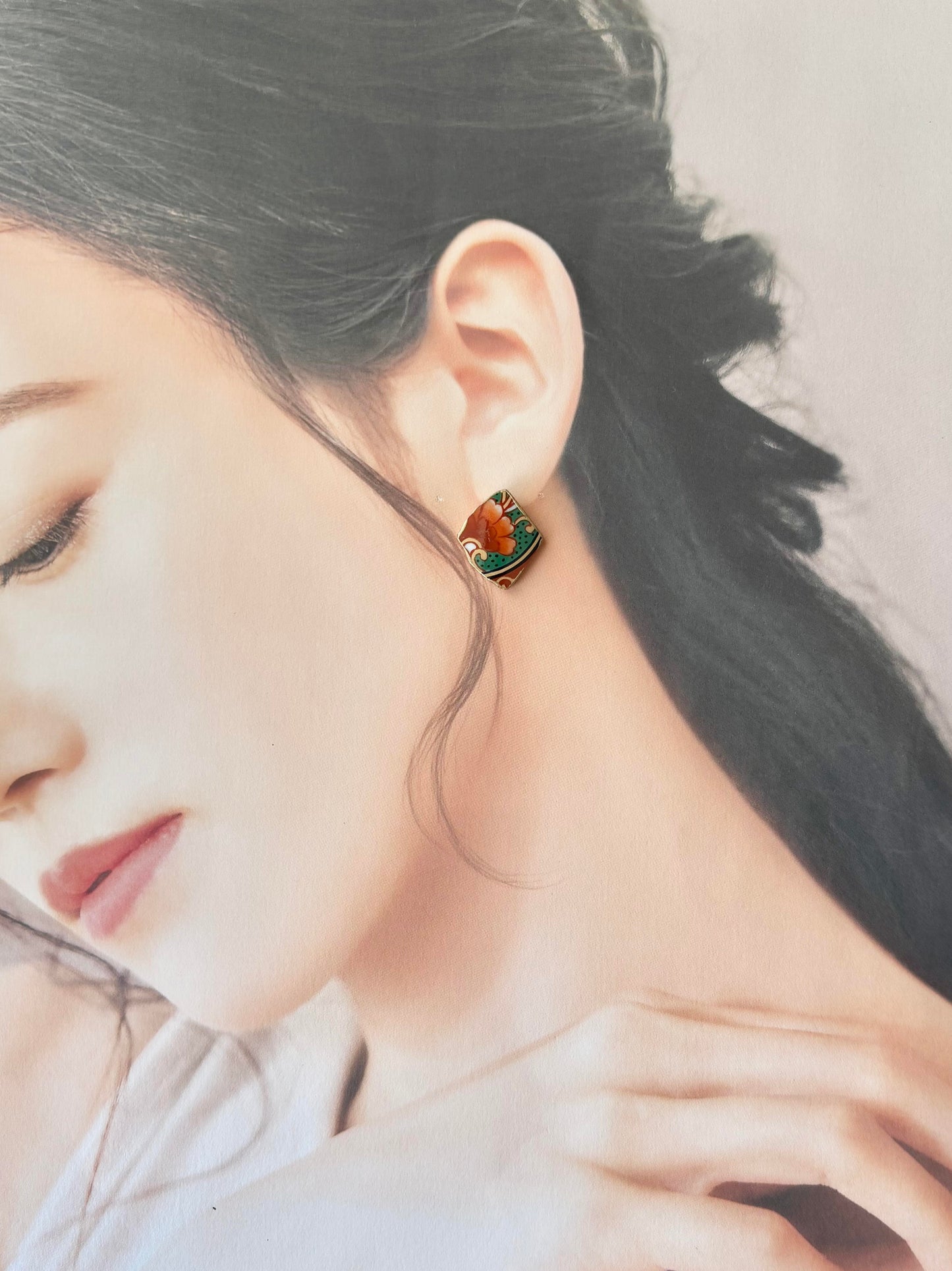 【金具が選べる】有田焼　金継ぎ　ピアス　イヤリング　オレンジ　花柄　伝統工芸　＃519