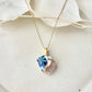 Arita Ware Kintsugi Necklace, Surgical Stainless Steel Chain, Hypoallergenic, 18K, Blue, Leaf Pattern, Freshwater Pearl, Natural Stone, Traditional Craft, #481