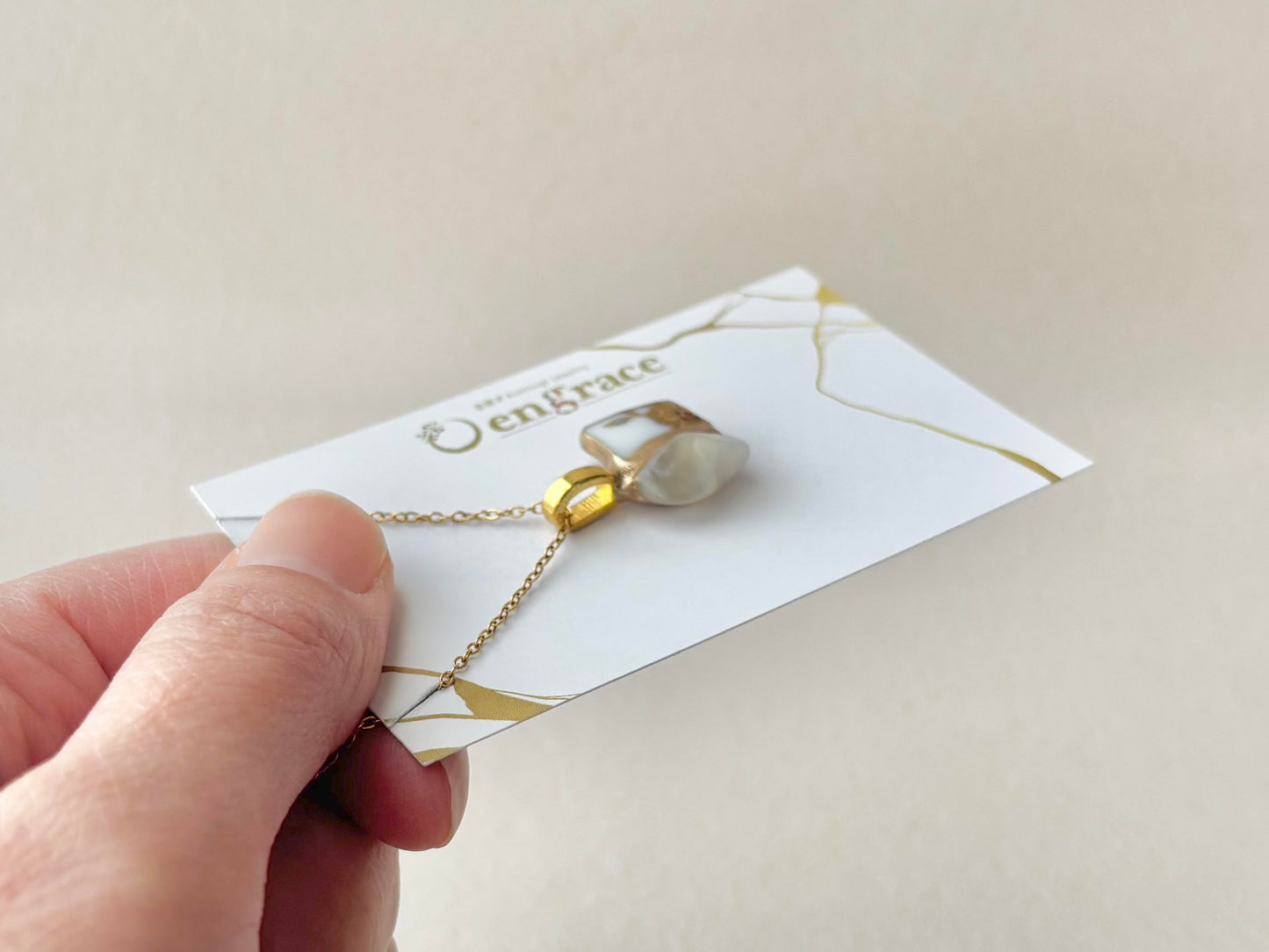 Arita Ware Kintsugi Necklace, Surgical Stainless Steel Chain, Hypoallergenic, 18K, Blue, Leaf Pattern, Freshwater Pearl, Natural Stone, Traditional Craft, #481