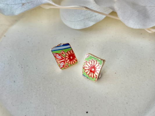 【金具が選べる】有田焼　金継ぎ　ピアス　イヤリング　オレンジ　花柄　伝統工芸　＃527