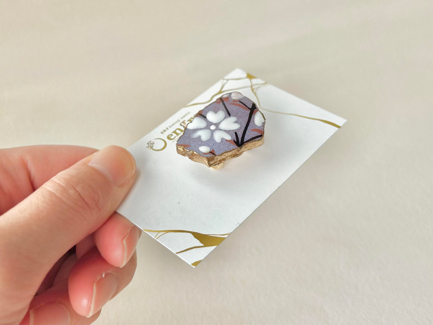 京焼　金継ぎ　帯留　紫　花柄　手書き　絵付け　伝統工芸　＃532