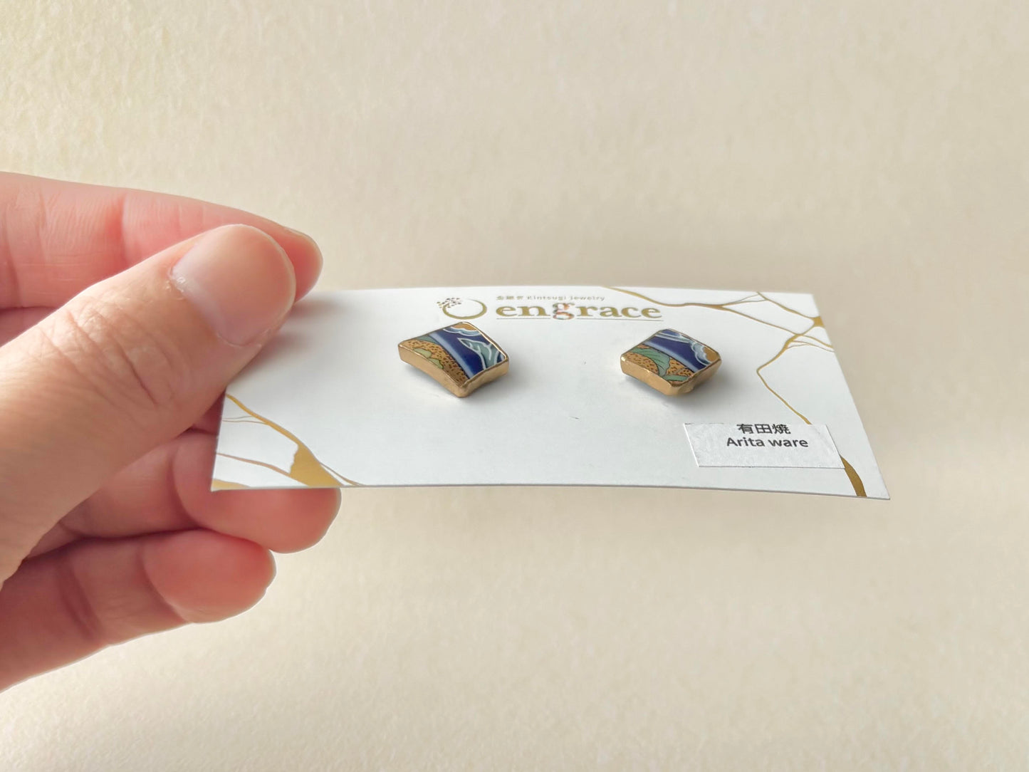 有田焼 　金継ぎ　サージカルステンレスピアス　リーフ柄　和柄　伝統工芸　＃536