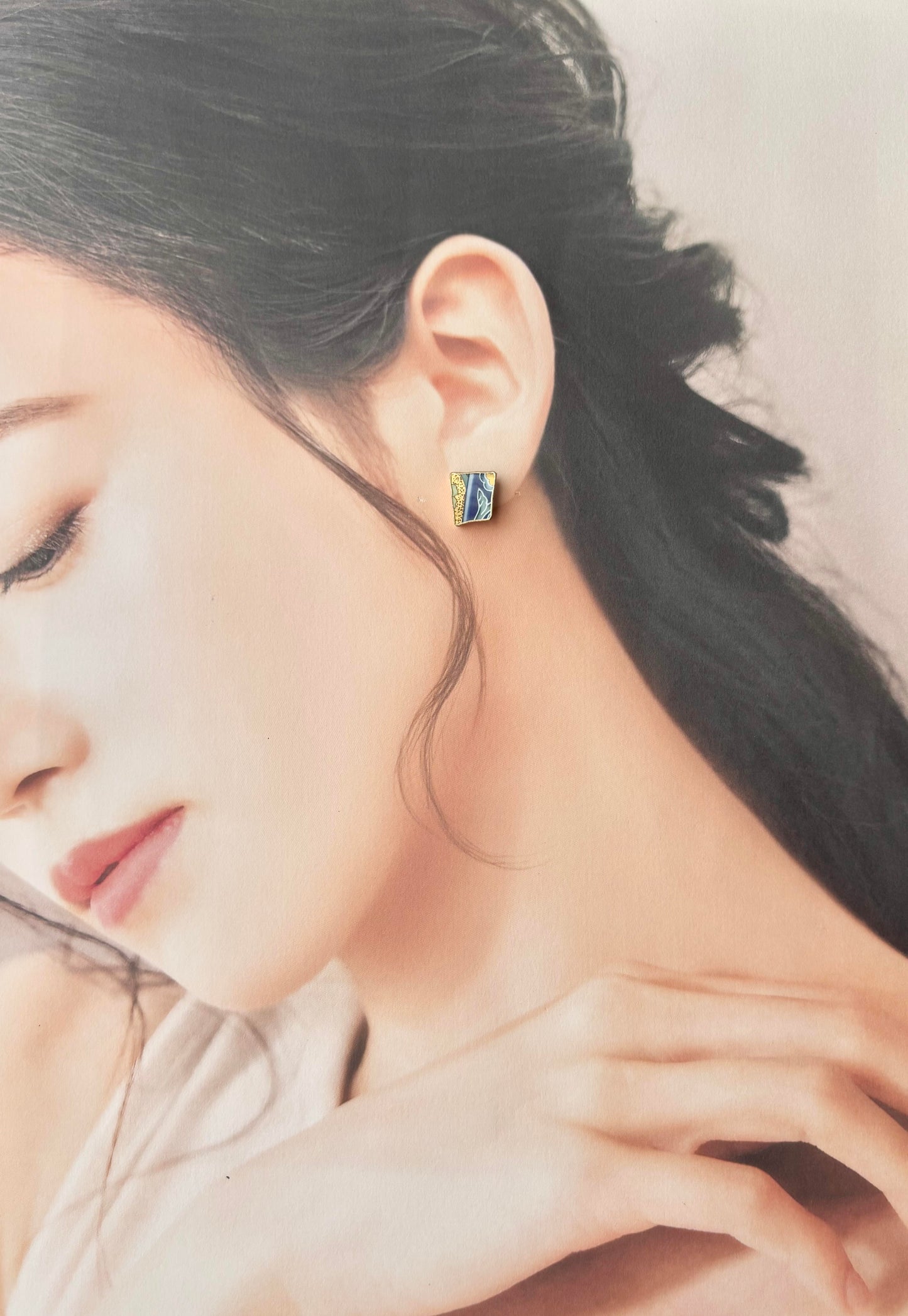 有田焼 　金継ぎ　サージカルステンレスピアス　リーフ柄　和柄　伝統工芸　＃536