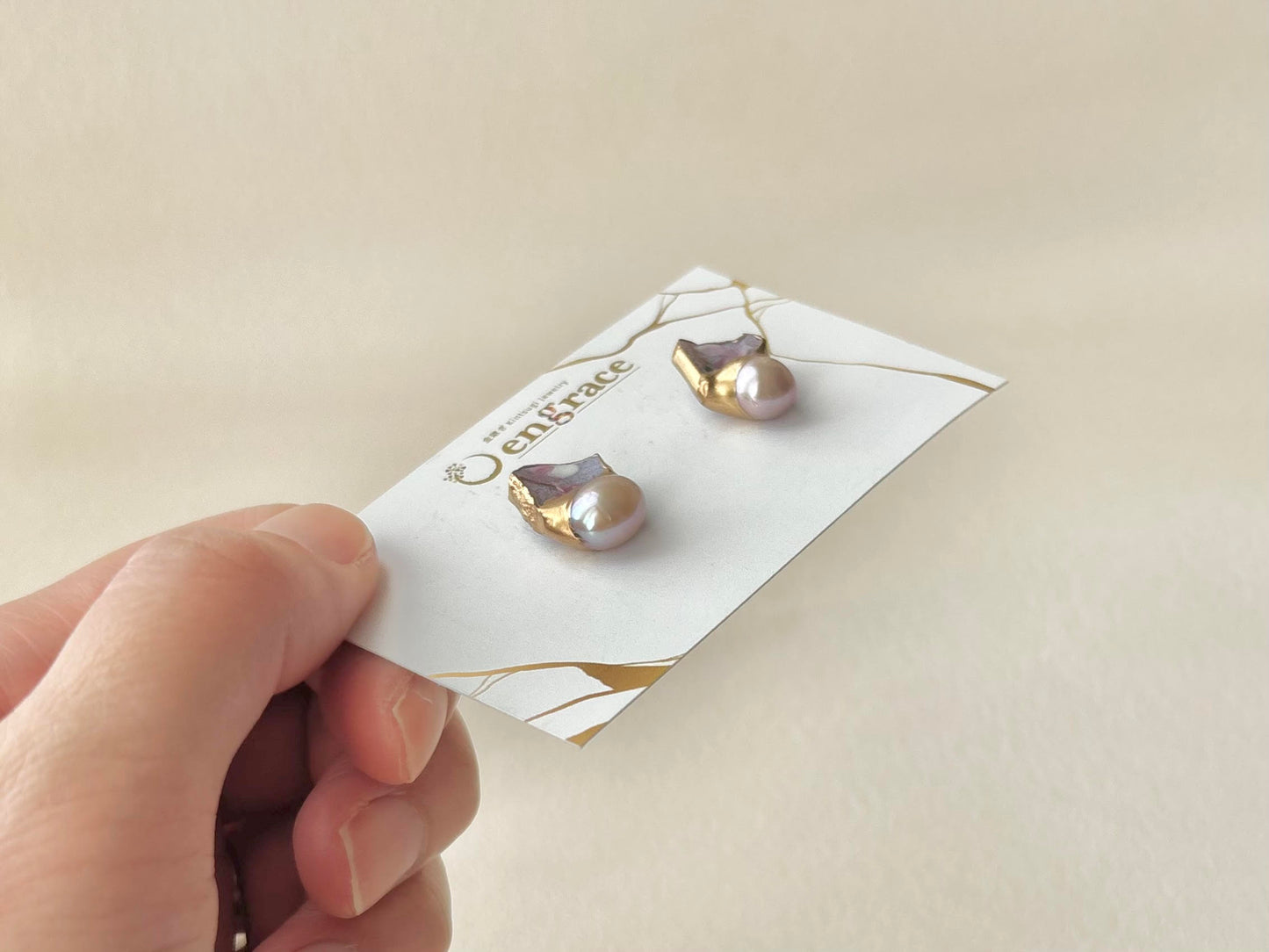京焼 　金継ぎ　サージカルステンレスピアス　手書き　絵付け　花柄　紫　淡水パール　天然石　伝統工芸　＃540