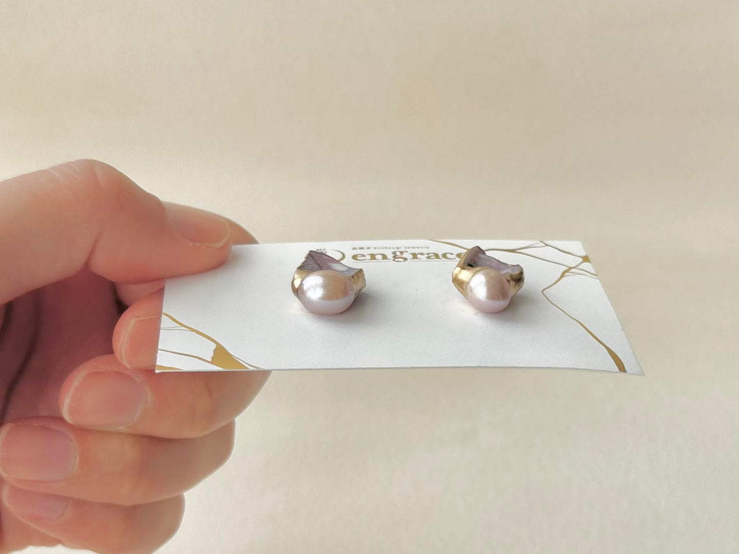 京焼 　金継ぎ　サージカルステンレスピアス　手書き　絵付け　花柄　紫　淡水パール　天然石　伝統工芸　＃540