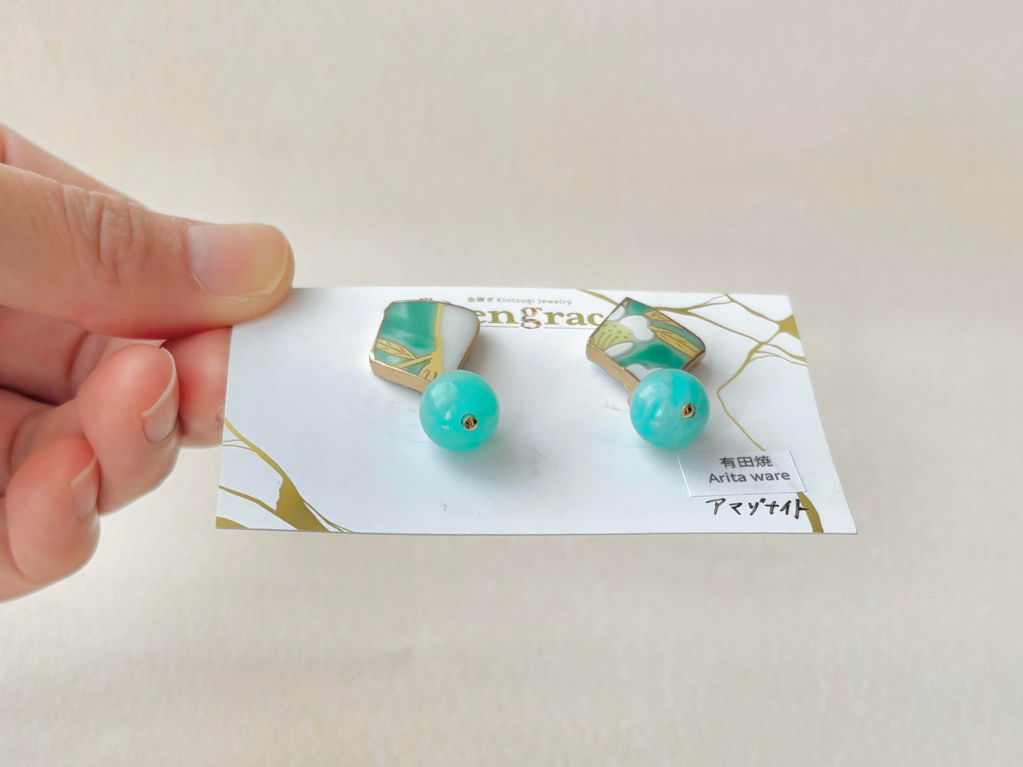 Arita Ware (Enzaemon Kiln) Kintsugi Surgical Stainless Steel Pierced Earrings, Hand-painted, Japanese Pattern, Dangling, Traditional Craft, #486