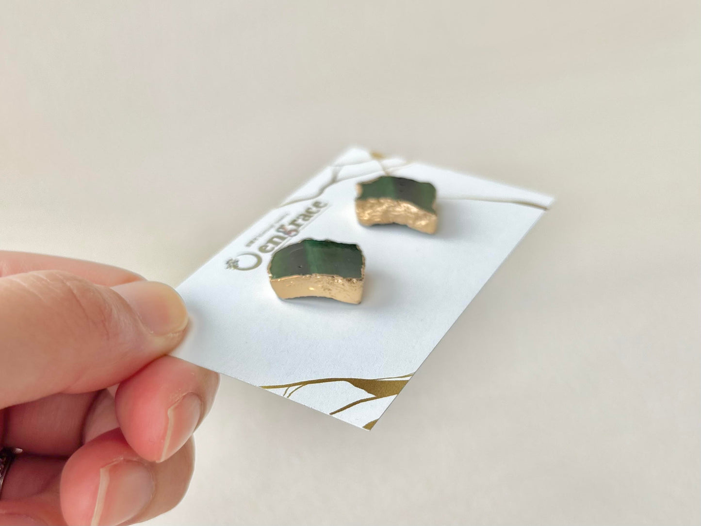 【金具が選べる】織部焼　金継ぎ　ピアス　イヤリング　深い緑　伝統工芸　＃551