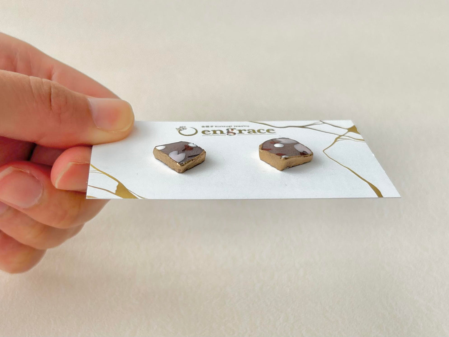 【金具が選べる】京焼　金継ぎ　ピアス　イヤリング　手書き　絵付け　花柄　紫　伝統工芸　＃553