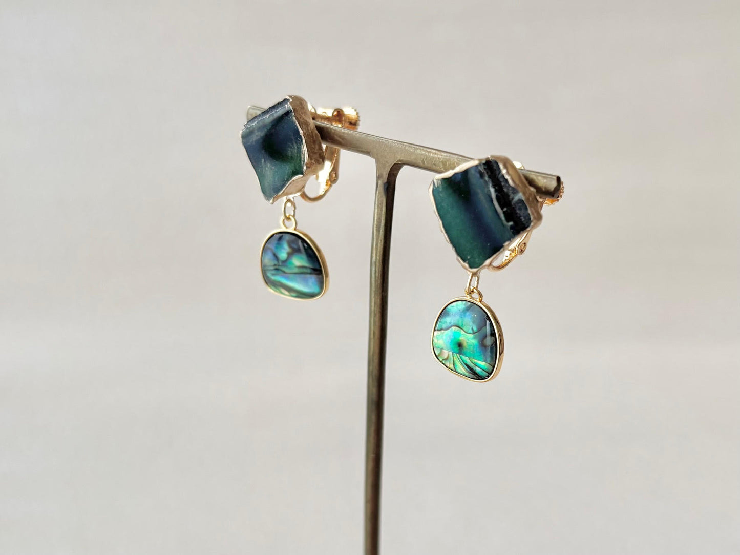 Hagi Ware Kintsugi Screw-Back Clip-On Earrings, Blue, Dangling, Traditional Craft, #489