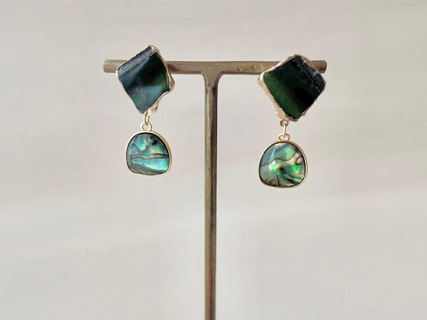 Hagi Ware Kintsugi Screw-Back Clip-On Earrings, Blue, Dangling, Traditional Craft, #489