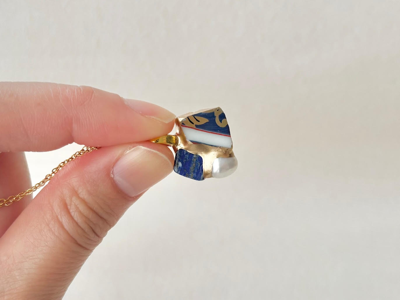 Arita Ware Kintsugi Surgical Stainless Steel Pierced Earrings, Gold, Leaf Pattern, Flower Ball, Dangling, Traditional Craft, #484