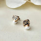 Arita Ware Kintsugi Surgical Stainless Steel Pierced Earrings, Gold, Leaf Pattern, Flower Ball, Dangling, Traditional Craft, #484