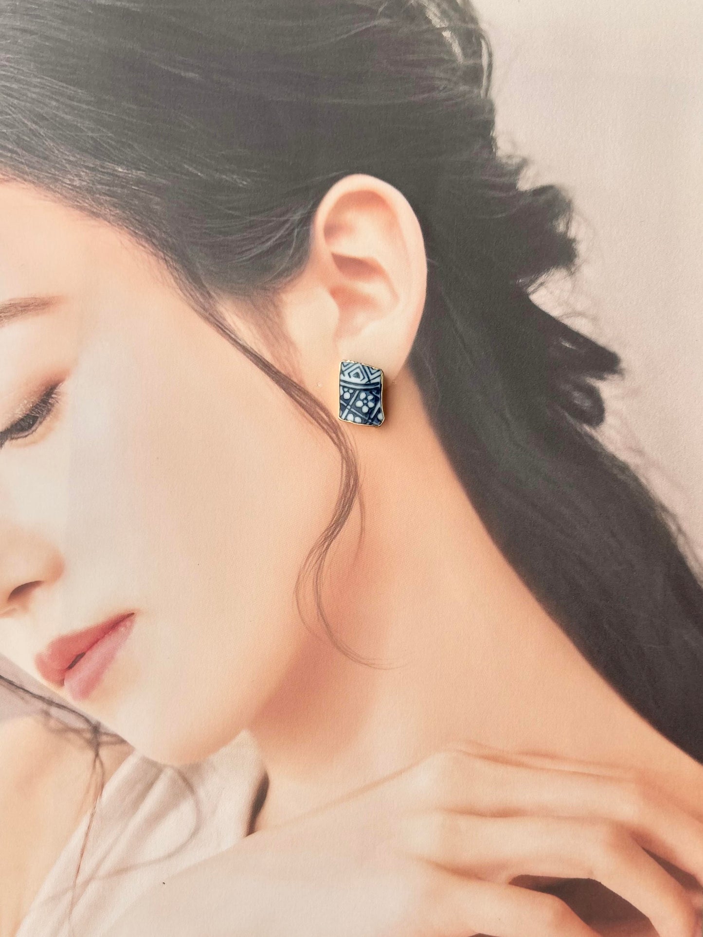 有田焼 　金継ぎ　サージカルステンレスピアス　花柄　和柄　伝統工芸　＃587