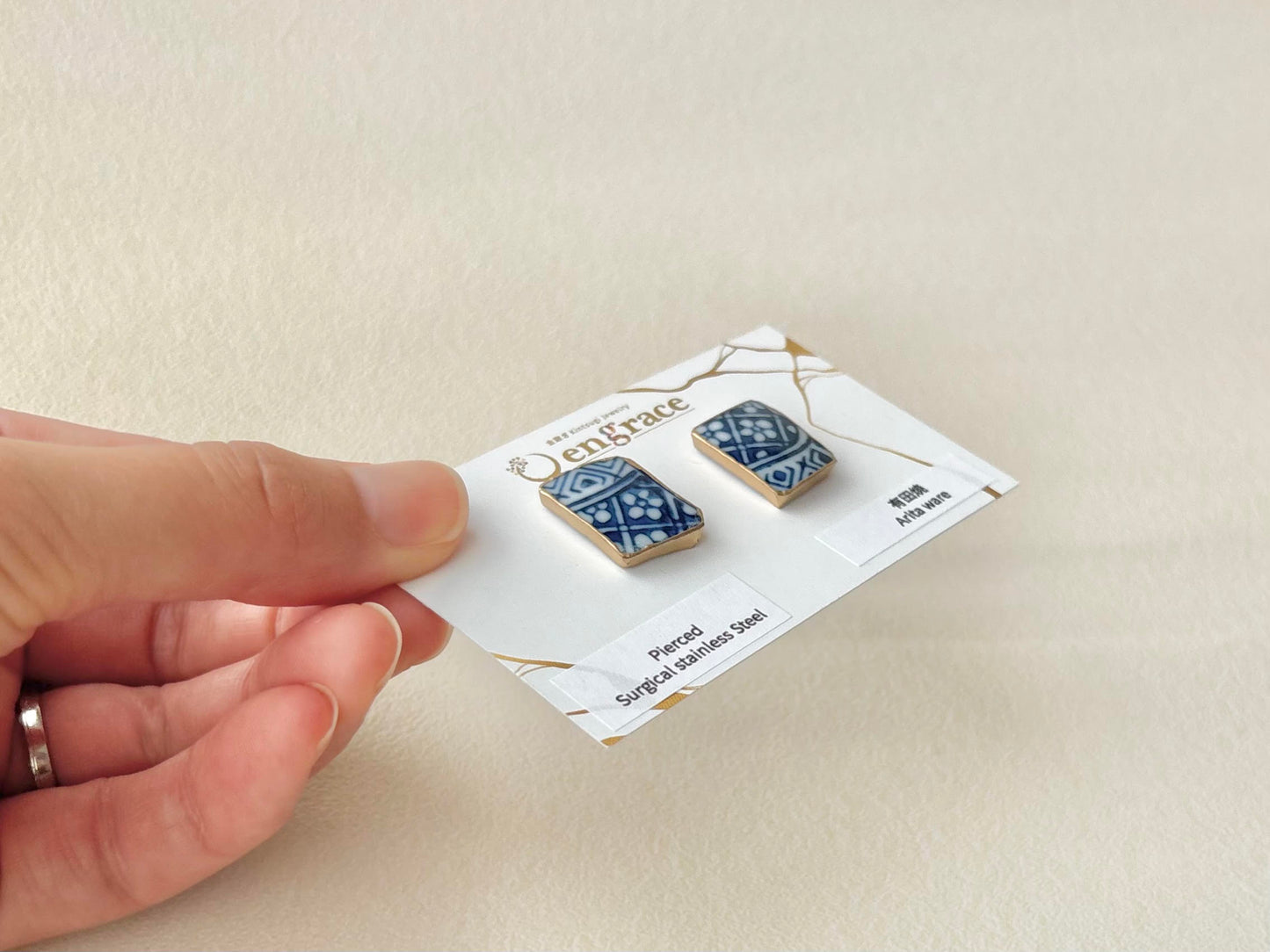 有田焼 　金継ぎ　サージカルステンレスピアス　花柄　和柄　伝統工芸　＃587