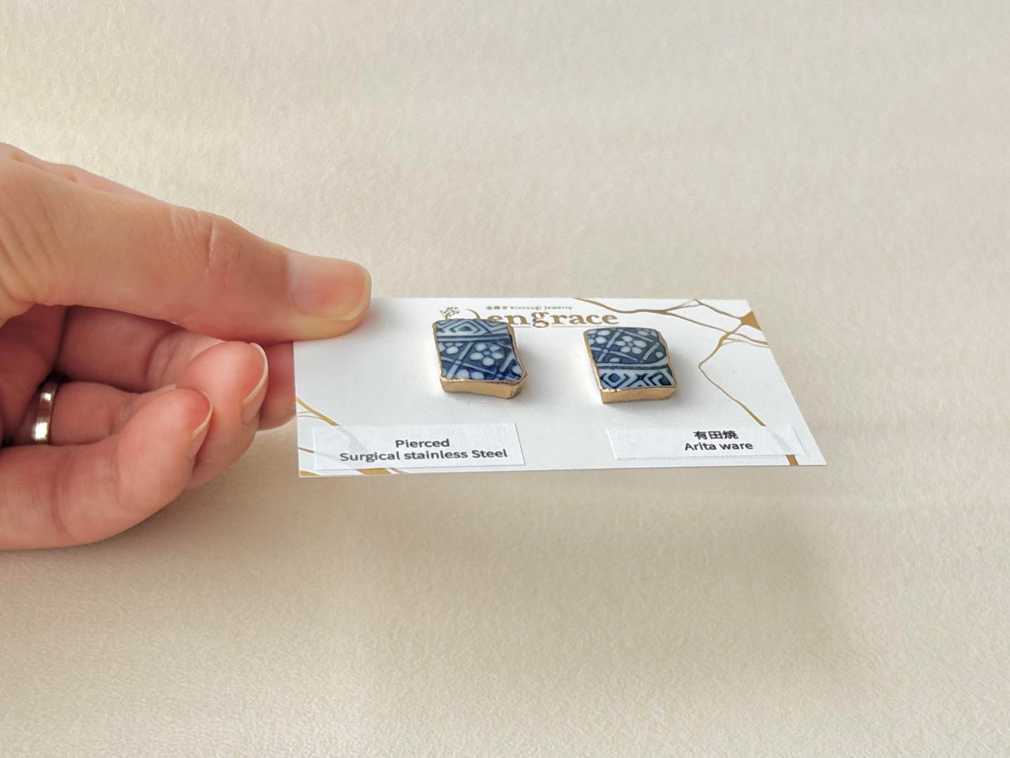 有田焼 　金継ぎ　サージカルステンレスピアス　花柄　和柄　伝統工芸　＃587