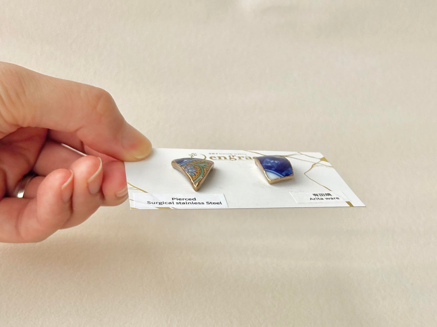 有田焼 　金継ぎ　サージカルステンレスピアス　花柄　和柄　伝統工芸　＃588