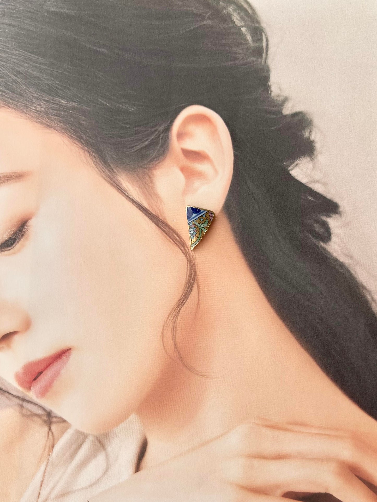 有田焼 　金継ぎ　サージカルステンレスピアス　花柄　和柄　伝統工芸　＃588