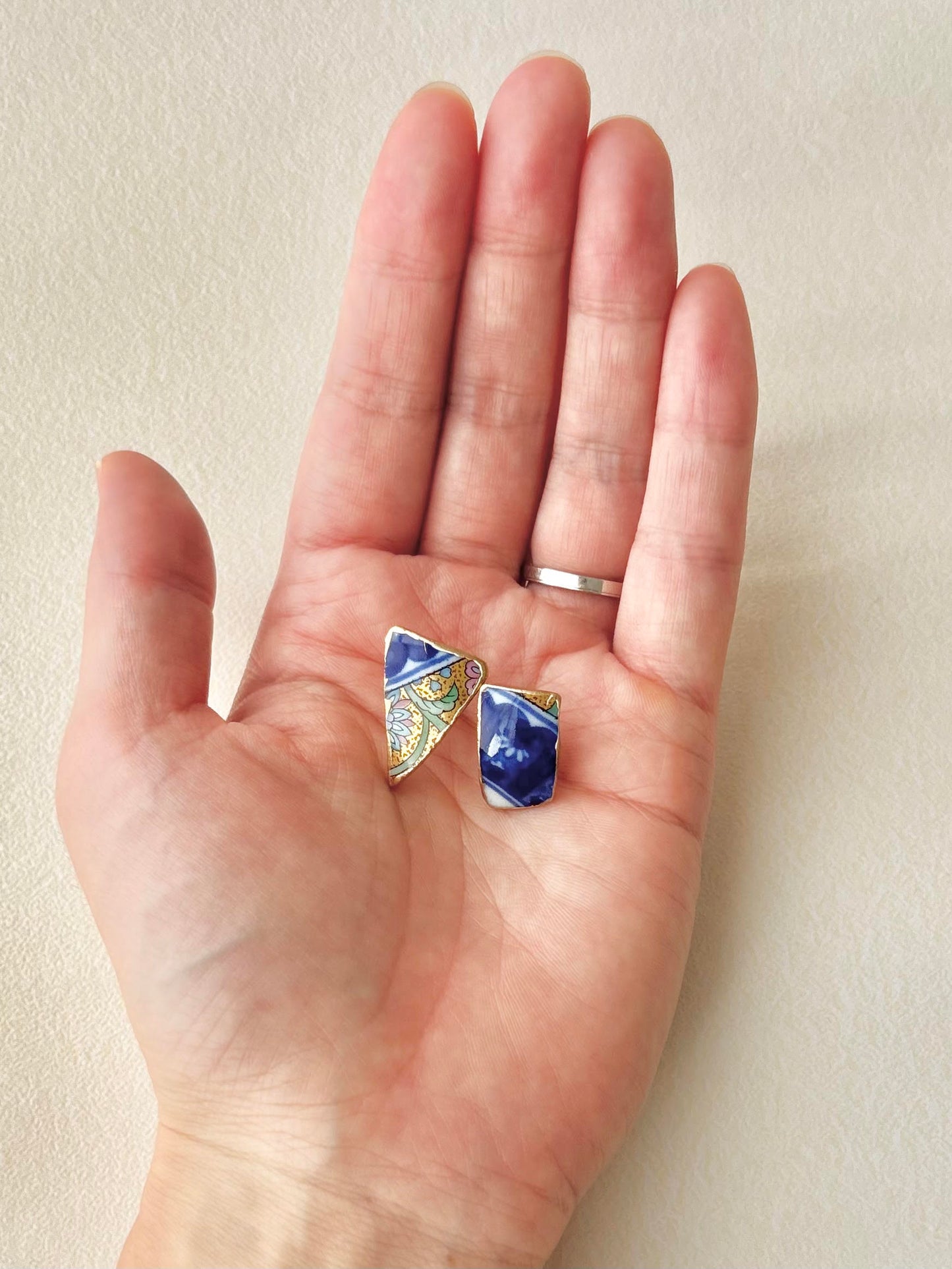 有田焼 　金継ぎ　サージカルステンレスピアス　花柄　和柄　伝統工芸　＃588