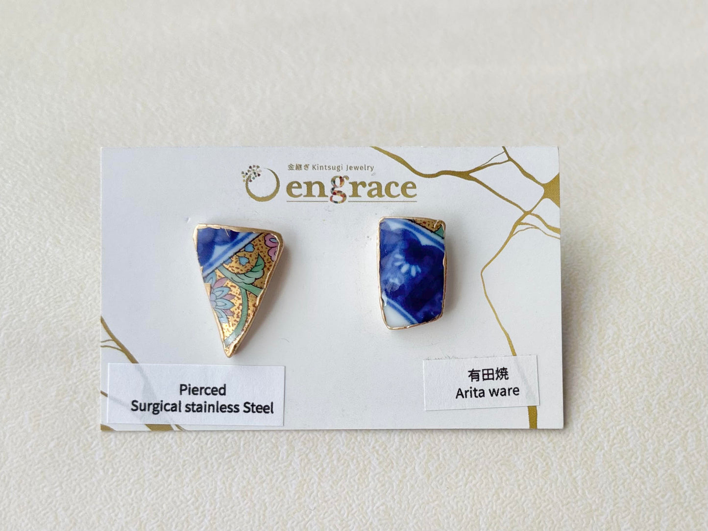 有田焼 　金継ぎ　サージカルステンレスピアス　花柄　和柄　伝統工芸　＃588