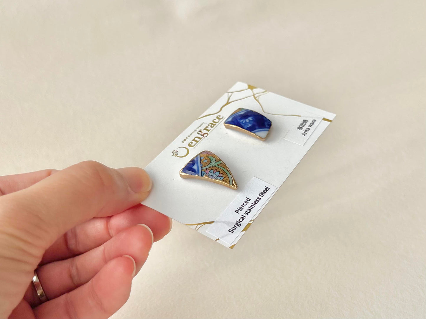 有田焼 　金継ぎ　サージカルステンレスピアス　花柄　和柄　伝統工芸　＃588