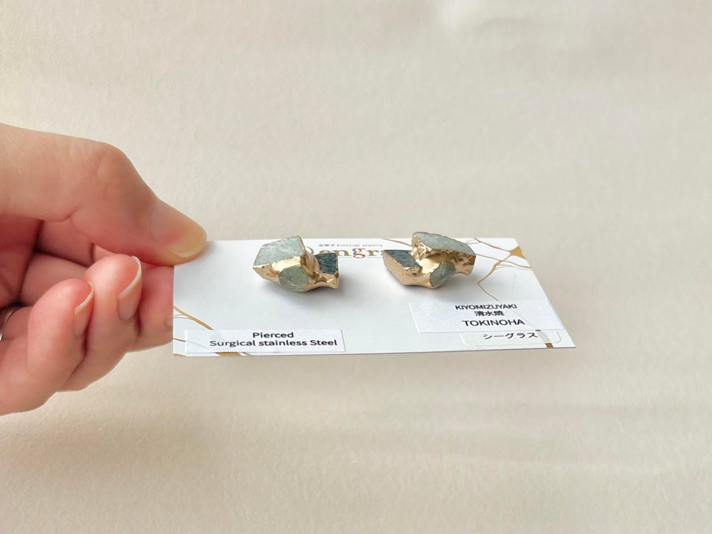 清水焼 　TOKINOHA　金継ぎ　サージカルステンレスピアス　シーグラス　伝統工芸　＃592