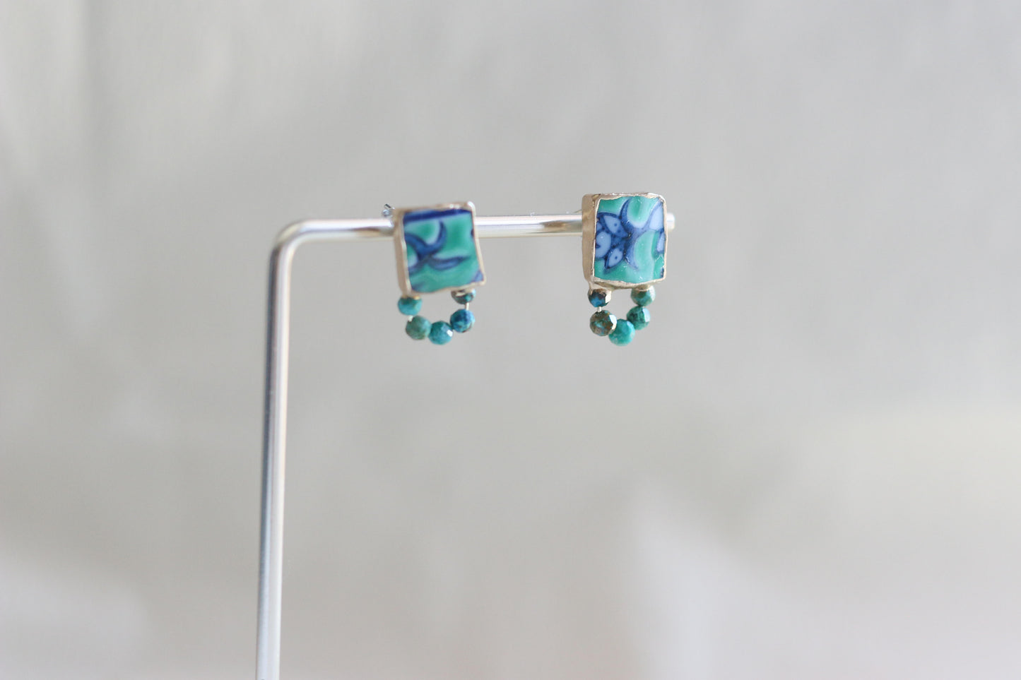 Hagi Ware Kintsugi Screw-Back Clip-On Earrings, Blue, Dangling, Traditional Craft, #489